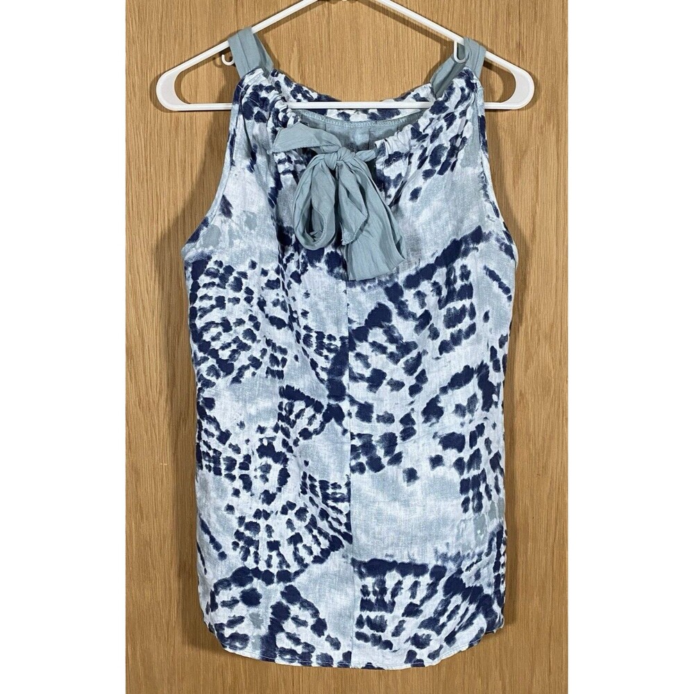 Bellambra Italy Linen Top Blue Tie-Dye Flowy Tank Beachy Resort Women's Sz S